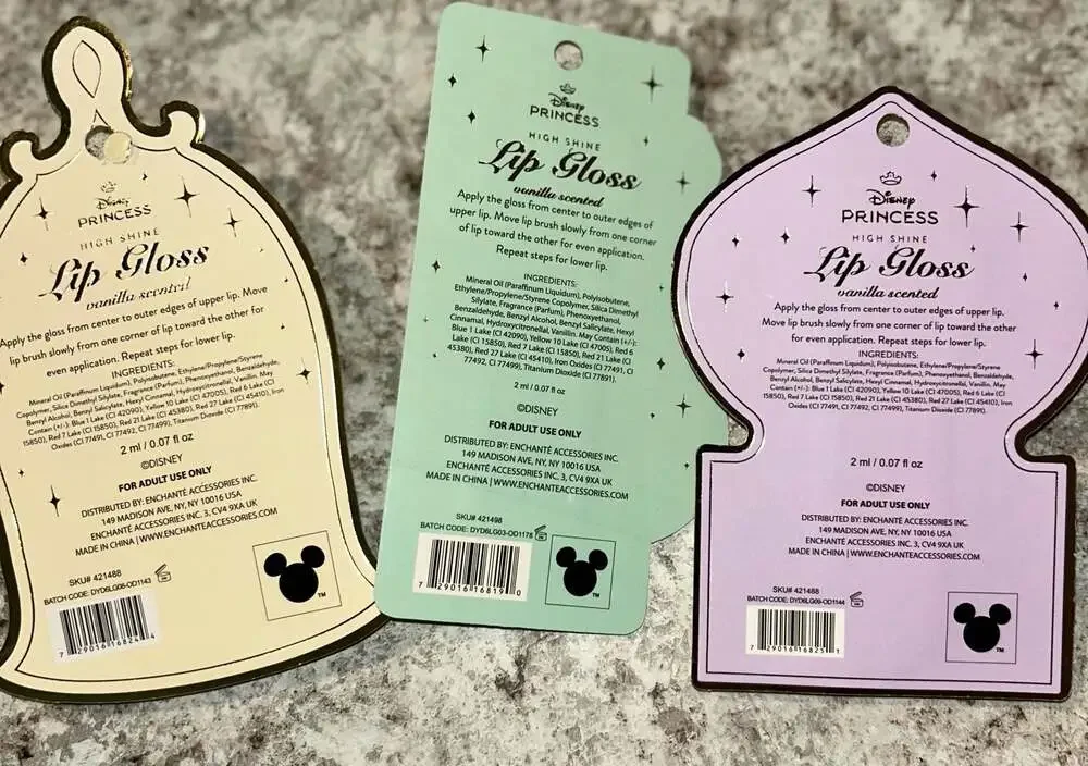 Disney Princess High Shine Vanilla Scented Lip Gloss Set (Belle, Ariel, Jasmine)